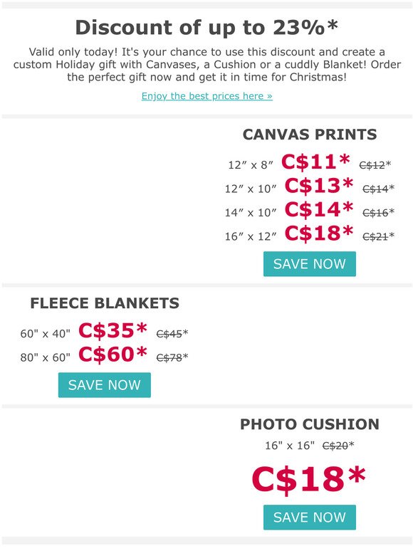 Time is ticking! Up to 23% off Canvases & Photo Products!