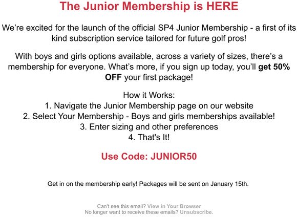 50% OFF the Junior Membership!