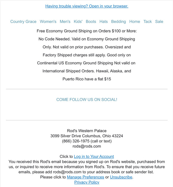 Rod's Western Palace Get Exclusive IN STORE DEALS All Weekend Long