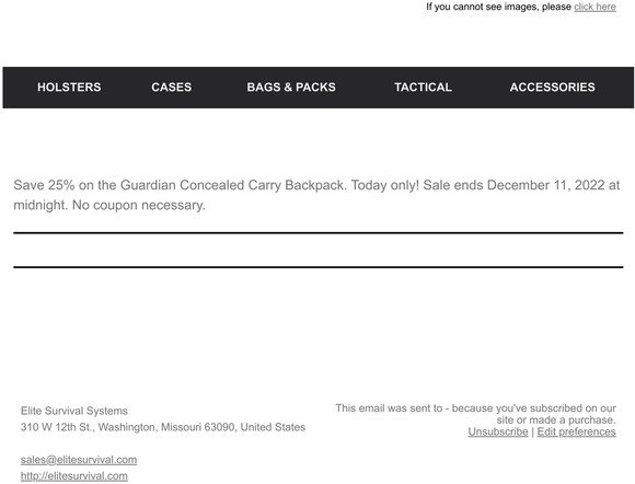 25% OFF the Guardian CCW Backpack - Today Only!