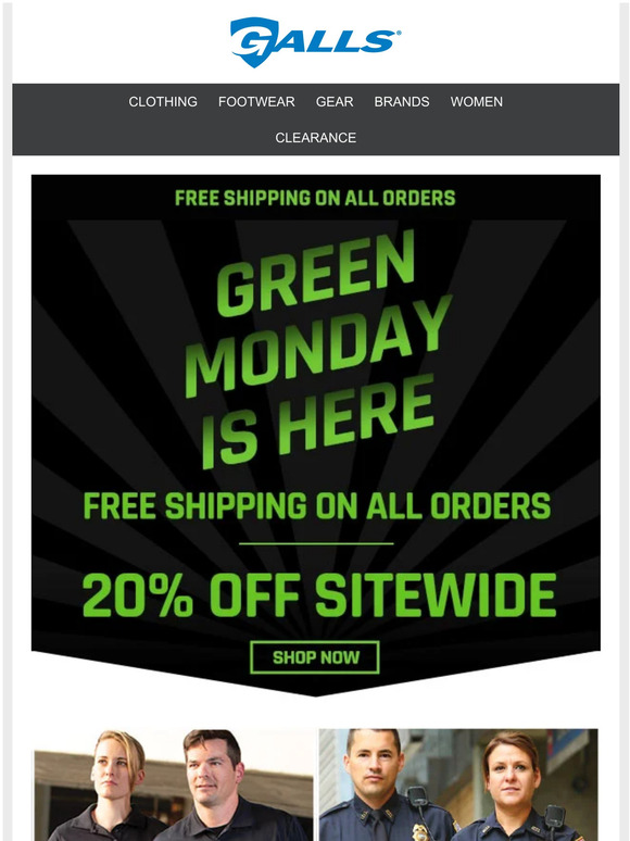 Galls: Green Monday Free Shipping Milled
