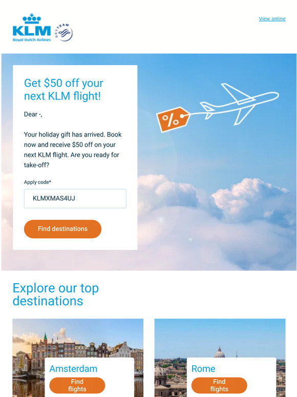 KLM Royal Dutch Airlines Deutschland Your KLM Holiday gift has