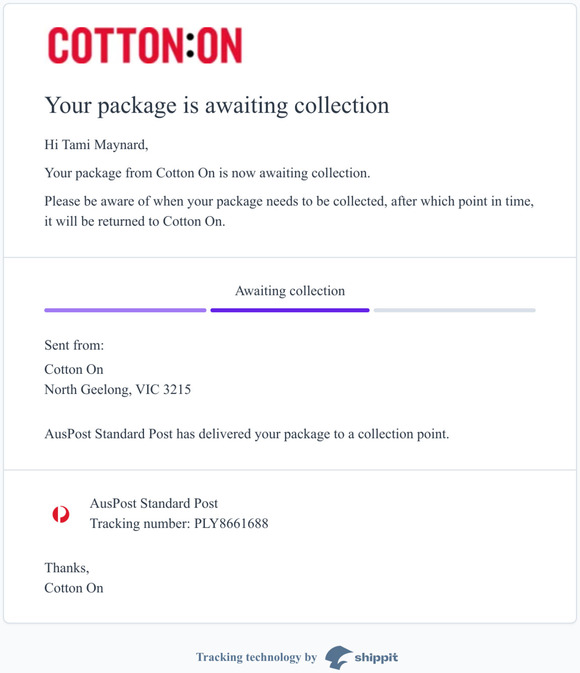Your package is awaiting collection