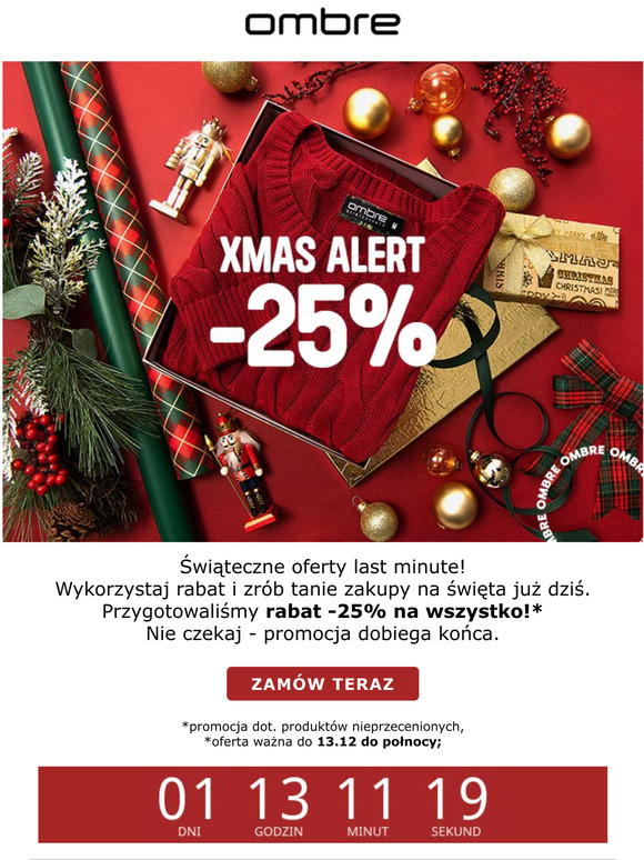 Uwaga! 📢 To ostatni moment by zgarnąć 25% rabatu w przedświątecznej promocji Ombre! 🎅