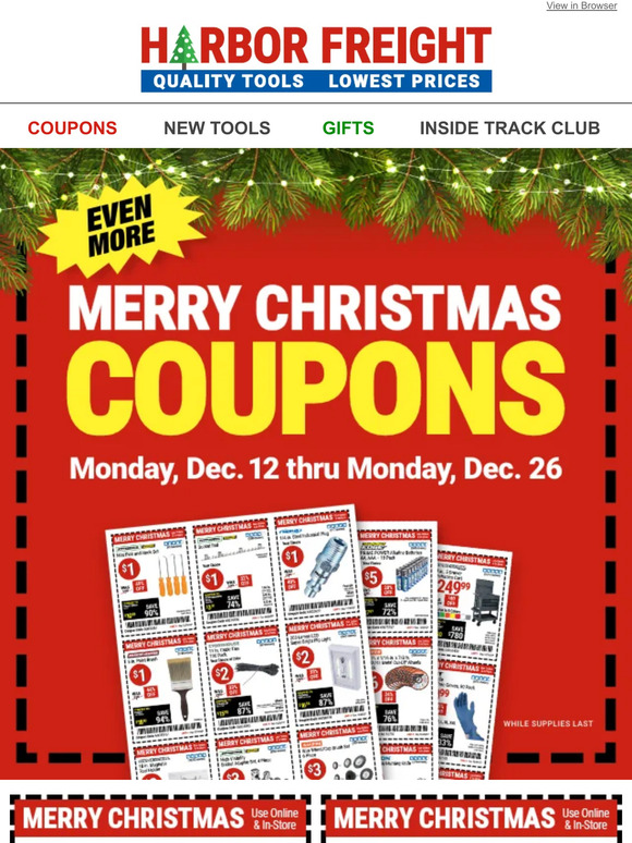 Harbor Freight Tools NEW COUPONS for Last Minute Christmas Savings