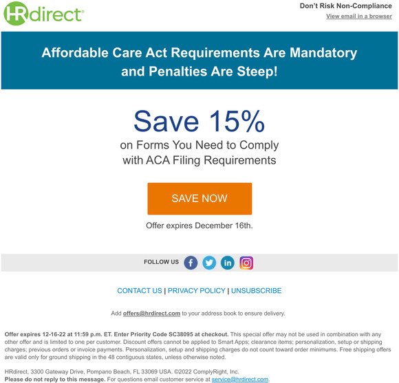 Save 15% on Products Needed for ACA Filing