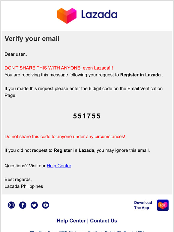 Verify Your Email to Register In Lazada