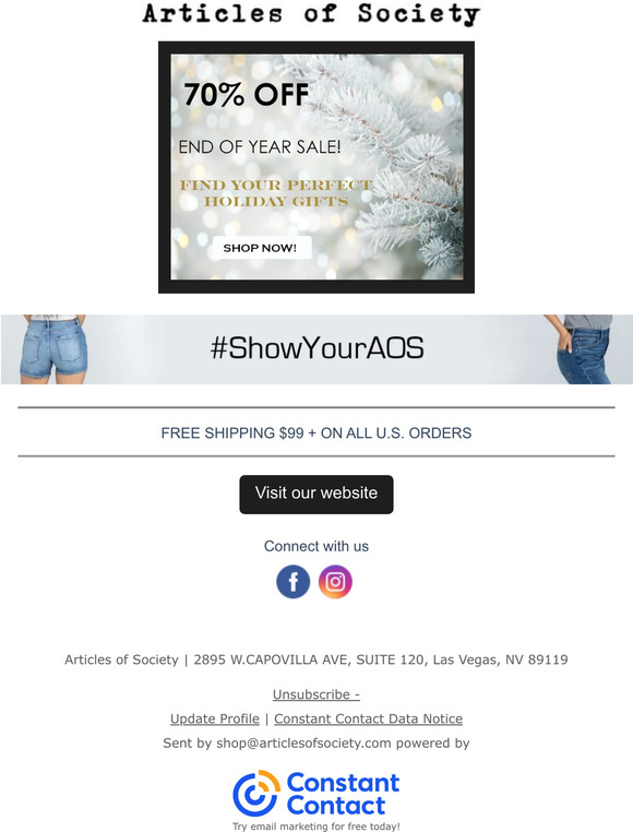 Articles of Society 70% Off - END OF YEAR SALE!