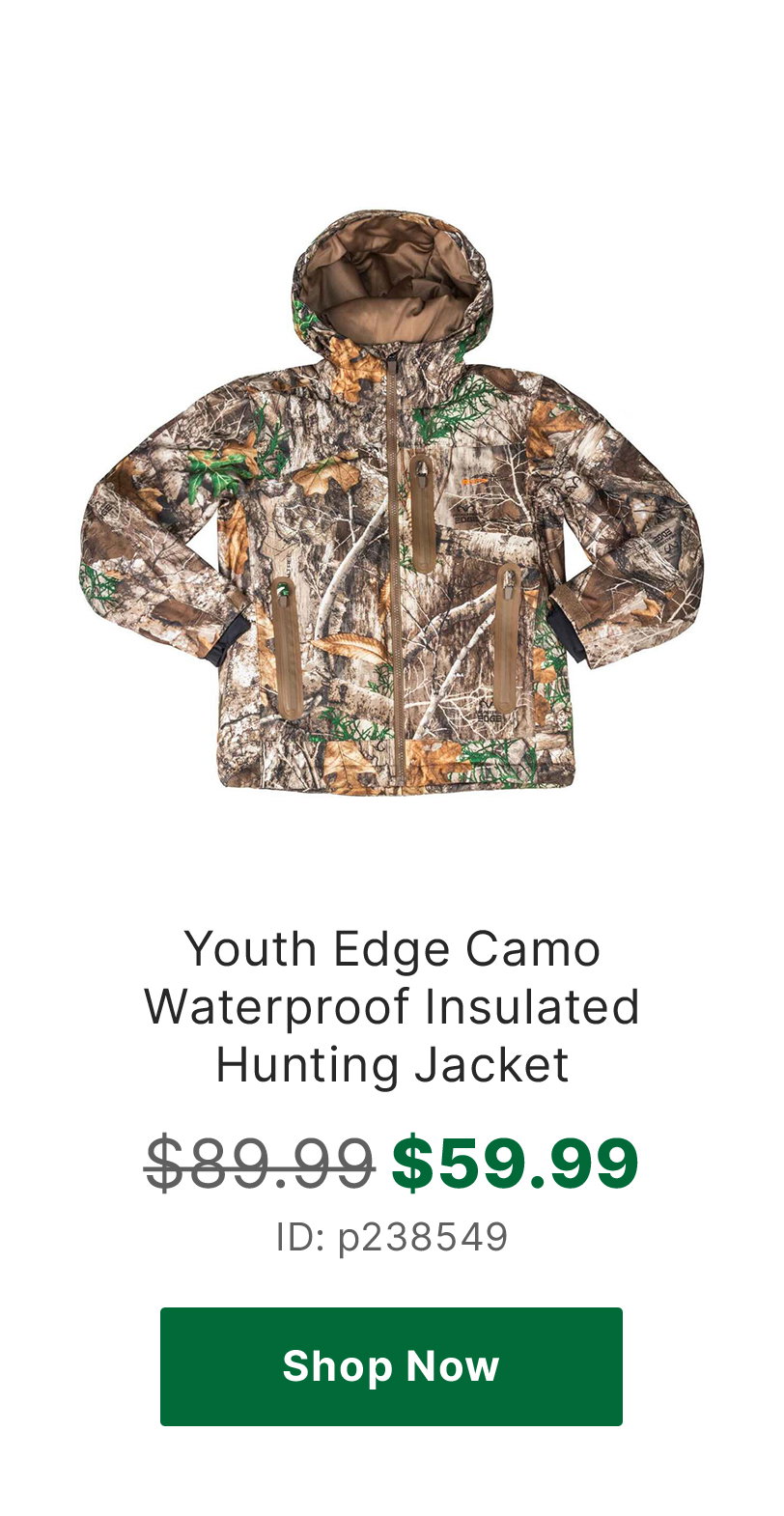 Rustic Ridge Youth Edge Camo Waterproof Insulated Hunting Jacket