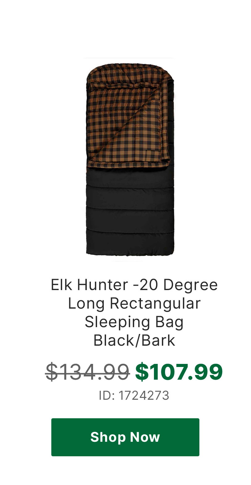 Rustic Ridge Elk Hunter -20 Degree Long Rectangular Sleeping Bag - Black/Bark