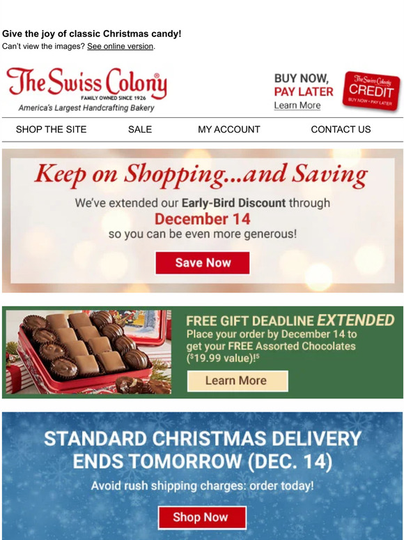 Swiss Colony Surprise! Holiday Savings Extended Milled