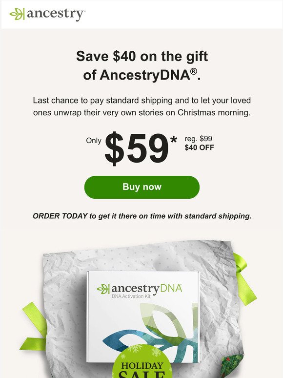 Holiday Sale: Order AncestryDNA for $59 today
