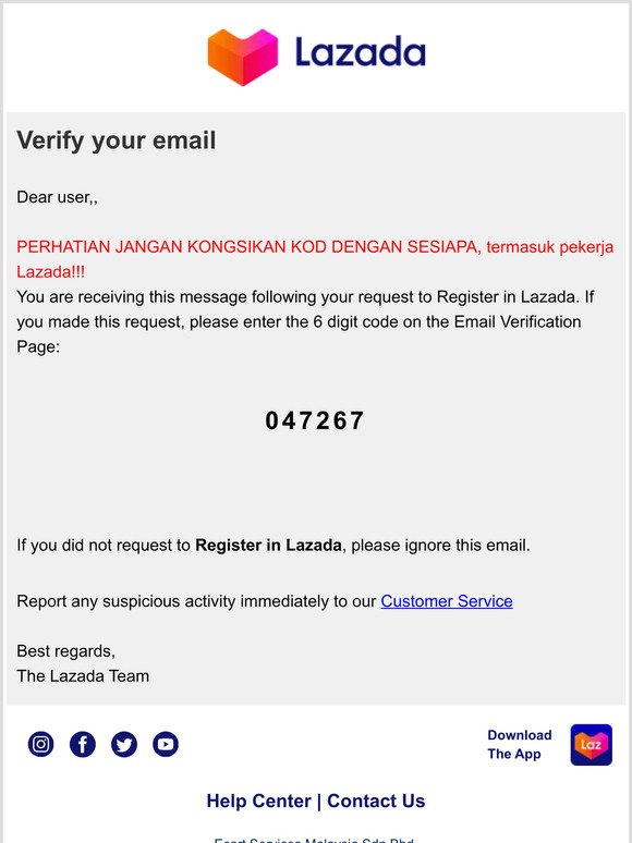 Verify Your Email to Register in Lazada