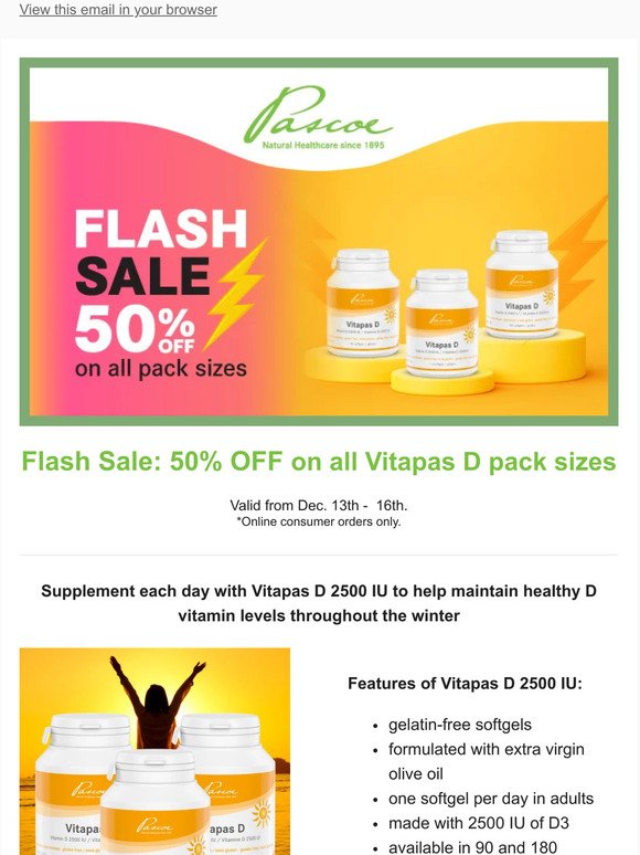 ⚡ Flash Sale: 50% OFF on all Vitapas D pack sizes