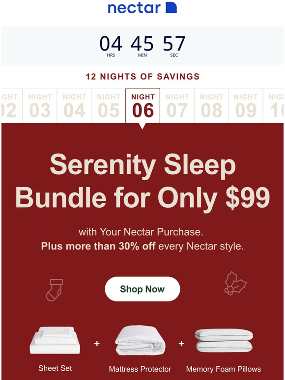 Nectar Sleep Today only Serenity Sleep Bundle only 99 Milled