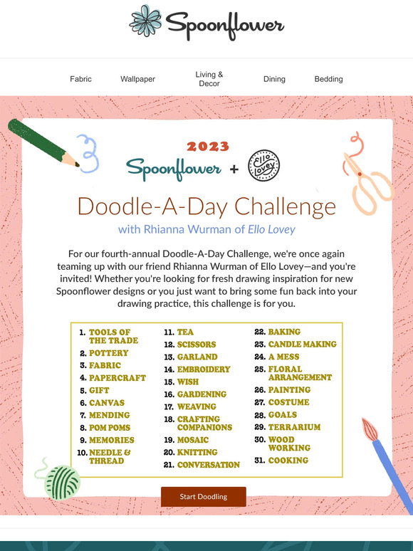 Spoonflower Refresh your doodling skills with our 2023 DoodleADay Challenge ️ Milled