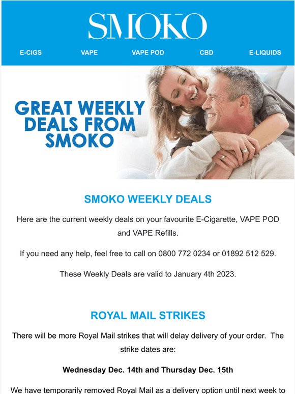 , Festive Deals SMOKO + Royal Mail Strikes