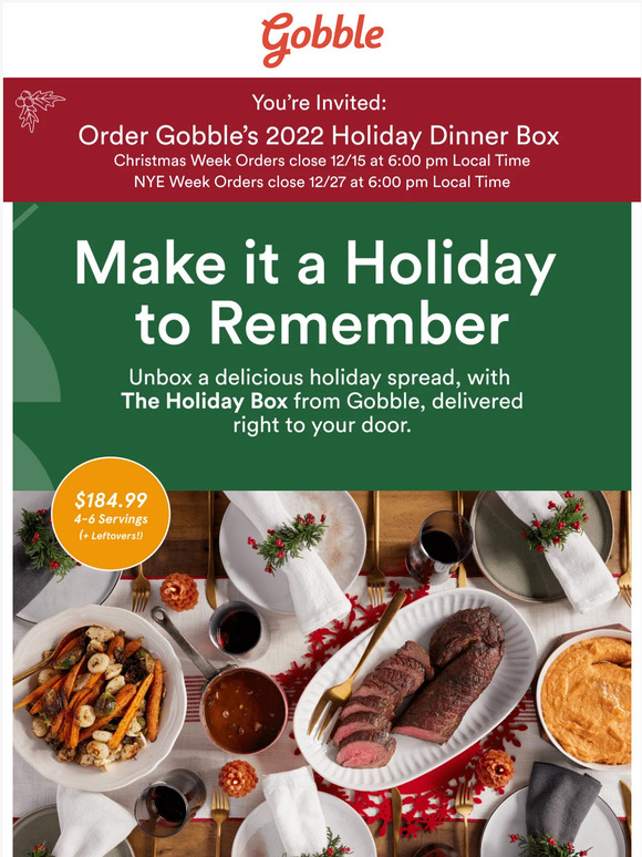Gobble Order a Holiday Dinner Box for Christmas or NYE 🎄🍾 Milled