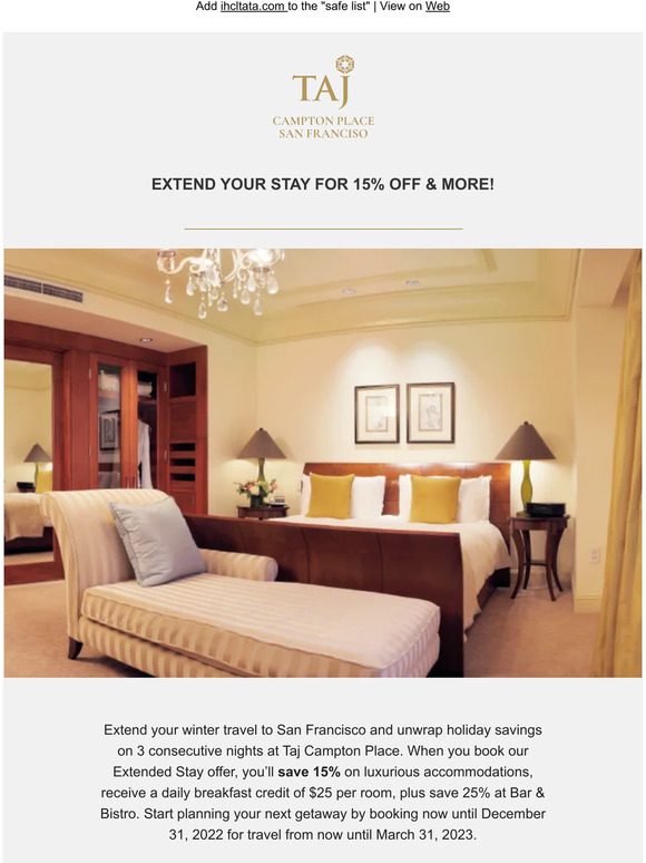 Taj Us Extend Your Stay With 15 Off Milled