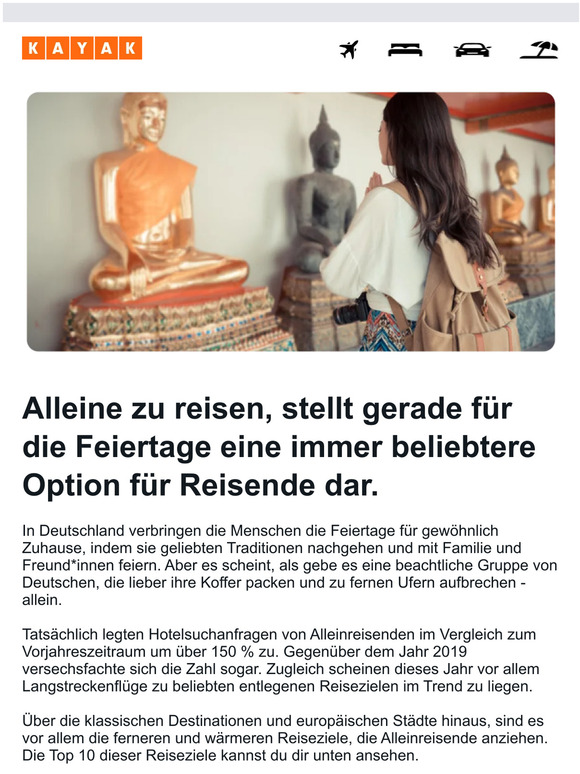 Hast du vor, über die Feiertage allein zu verreisen?