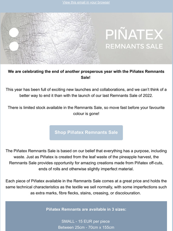 Shop the last Piñatex Remnants Sale of 2022!