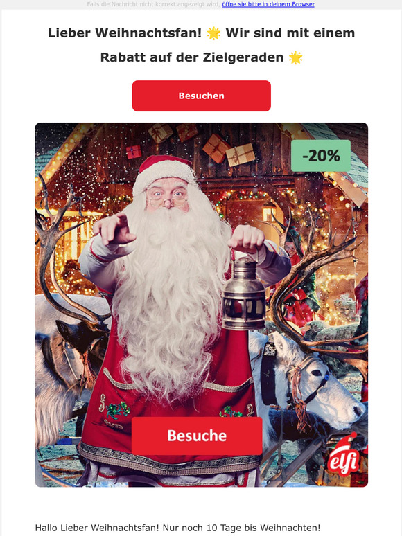 Lieber Weihnachtsfan! 🌟 Wir sind mit einem Rabatt auf der Zielgeraden 🌟