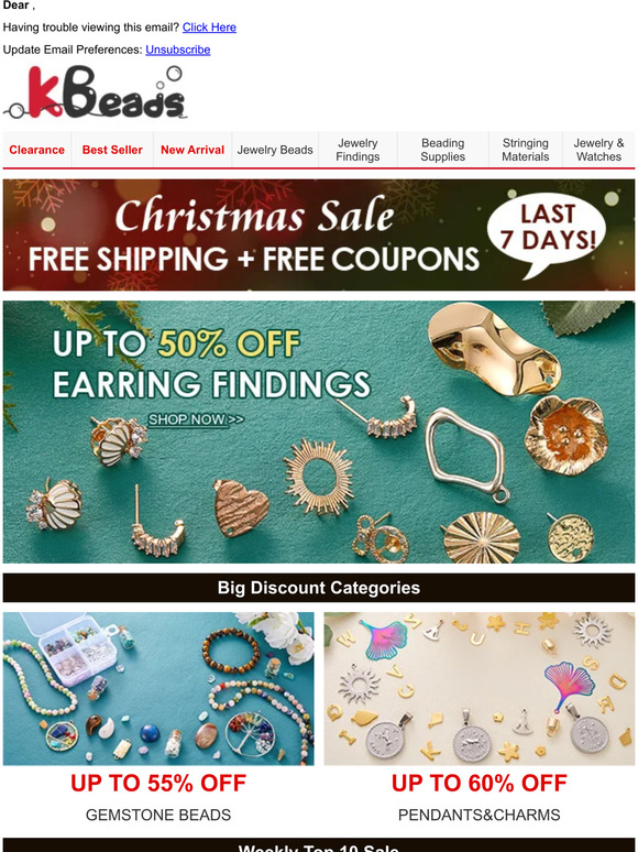 Last 7 Days. Up to 75% OFF Christmas Sale + Up to 50% OFF Earring Findings for Jewelry Making