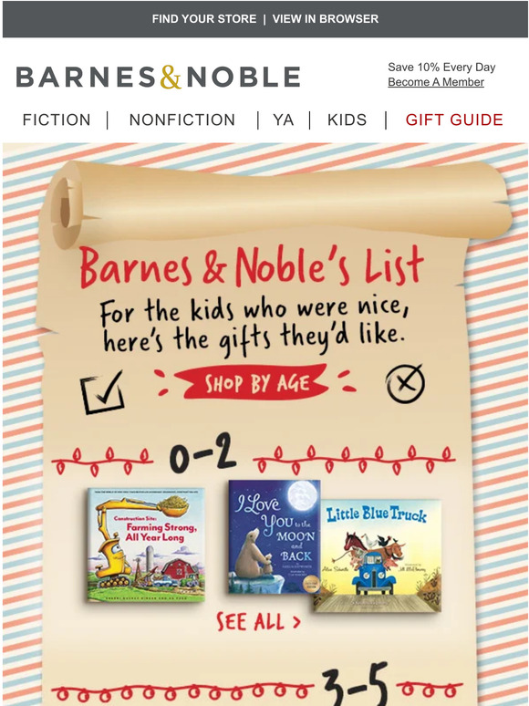 Barnes & Noble For the kids who were nice, here's the gifts they'd