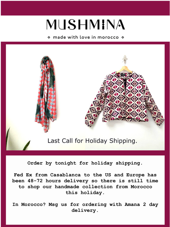 Last Call for Holiday Shipping☀