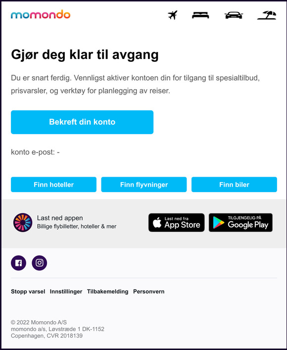 Velkommen til momondo, bekreft din konto