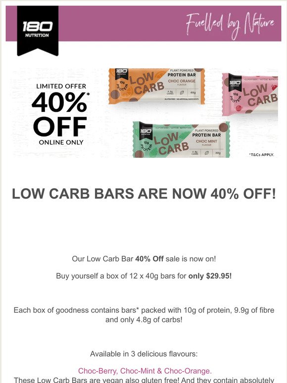 40% Off Low Carb Bars!
