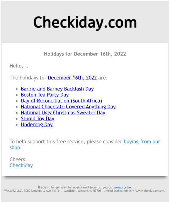 Checkiday: Holidays For December 16th, 2022! 📅🎉 | Milled