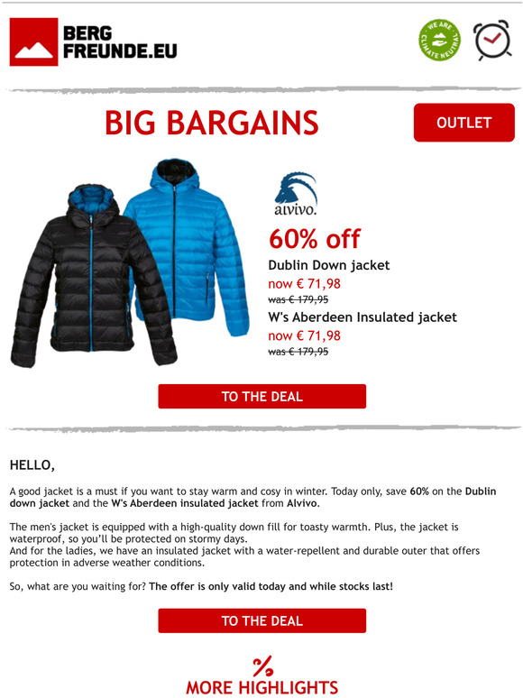 ⏰ Today only: 60% off down and insulated jackets from Alvivo