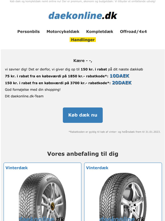 150 kr. rabat på dit næste dækkøb!