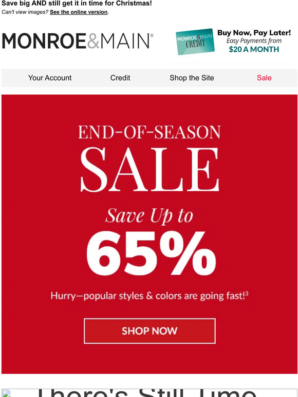 Monroe and Main Happening Now! EndOfSeason Sale Starts Today Milled