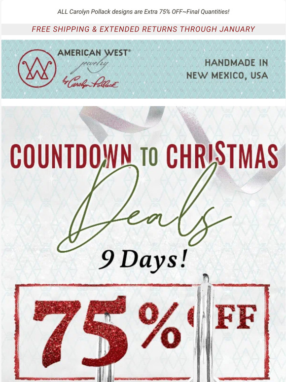 It's TIME to Shop our Countdown to Christmas 75% OFF Sale for FREE Shipping in Time for Christmas! Extended Returns and Payments!