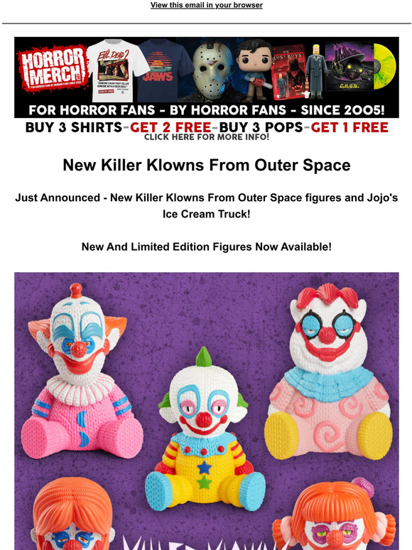Horrormerch New Killer Klowns + JoJo's Ice Cream Truck Figures! Milled