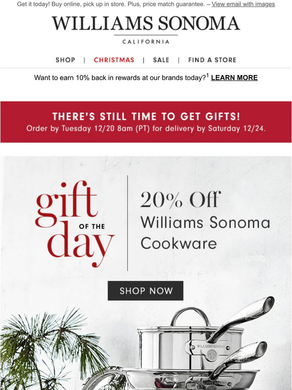 Williams-Sonoma: 1 DAY ONLY! 20% Off Williams Sonoma Cookware | Milled