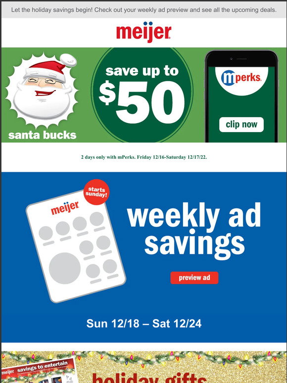 Meijer Save Big with Santa Bucks and Preview Your Weekly Ad Milled