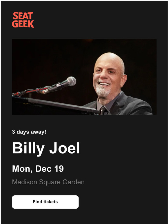 SeatGeek Tour Alert Billy Joel Milled