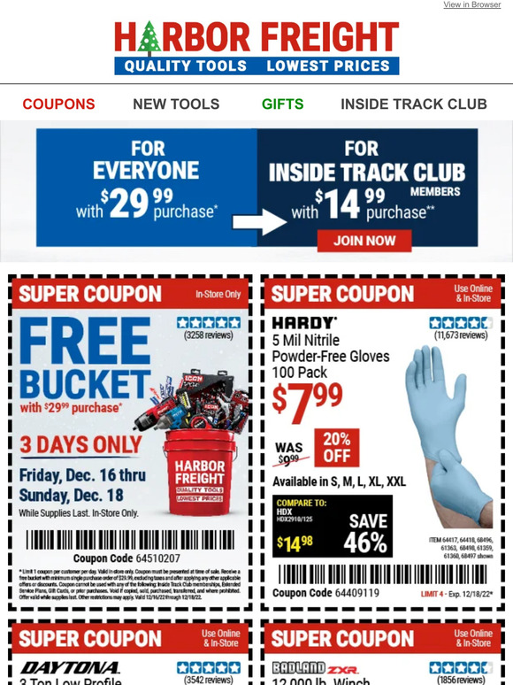 Harbor Freight Tools Don’t Miss Your Coupon for a FREE BUCKET Inside