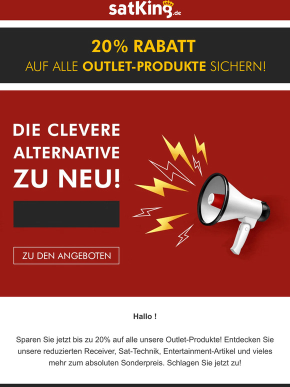 20% Rabatt auf alle Outlet-Produkte sichern!