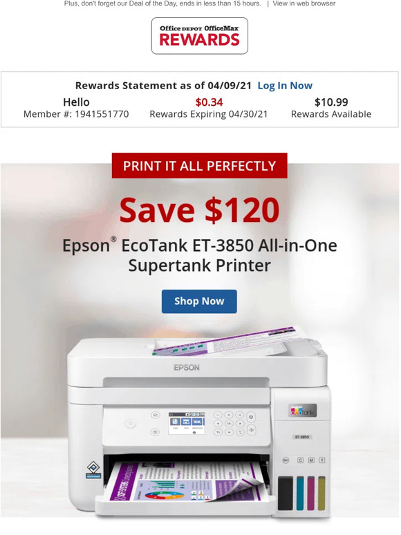 Office Depot® OfficeMax® SUPERTANK! Save 120 on Espon EcoTank Allin