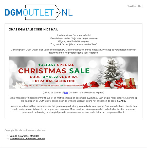 XMAS DGM SALE CODE in de mail