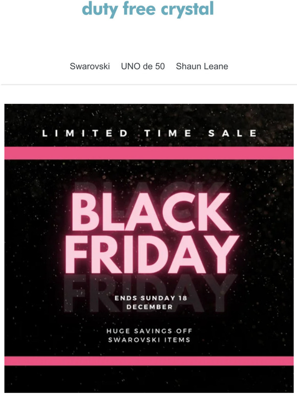 Swarovski Black Friday Event End Midnight | Duty Free Crystal