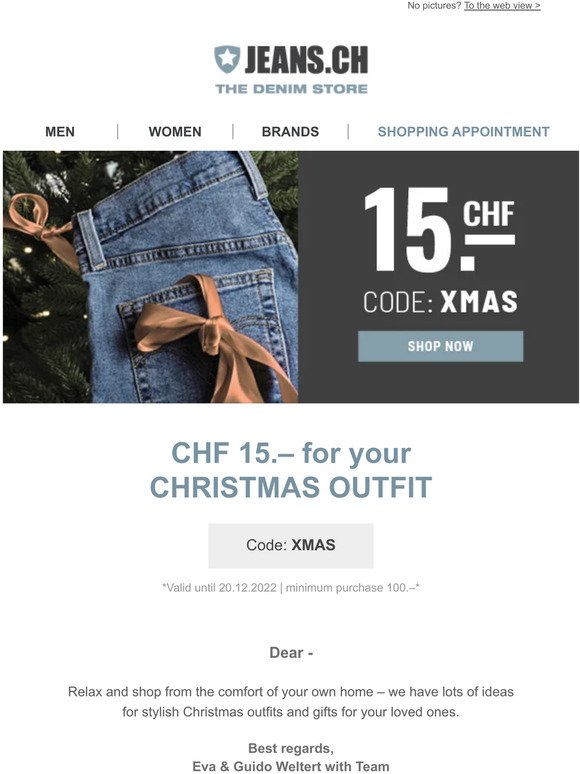 🎁 CHF 15.– for your Christmas Outfit – JEANS.CH – free shipping