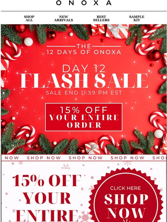 🎁FINAL Flash Sale - Ends at Midnight EST ⏰  Get 15% off your ENTIRE Onoxa Order!