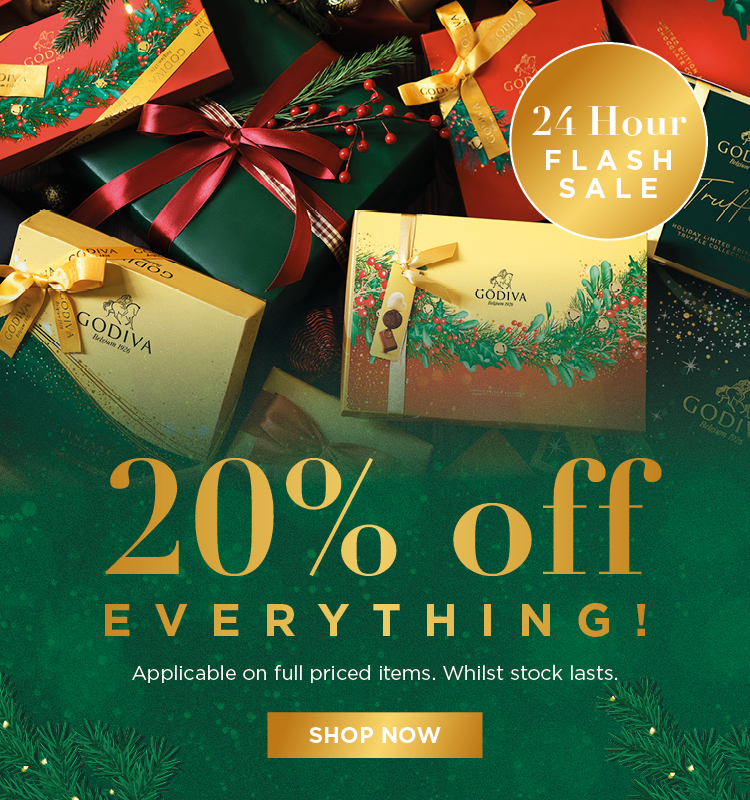 Godiva Chocolates 20 OFF everything NOW! 24 hours countdown on! 🎁