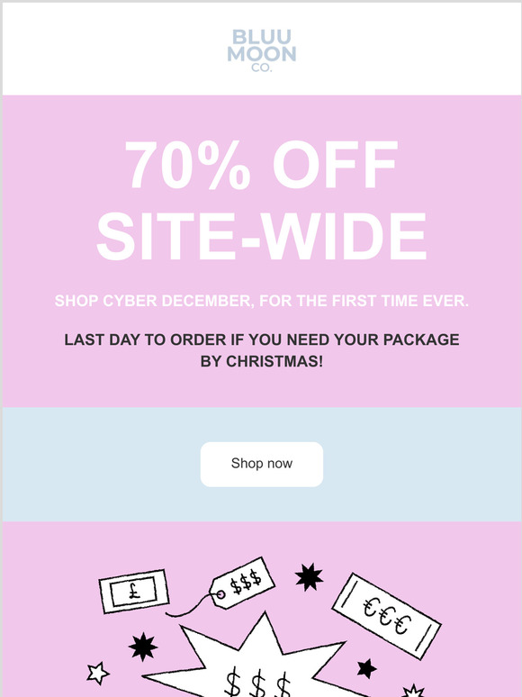 70% OFF + LAST DAY TO SHIP!