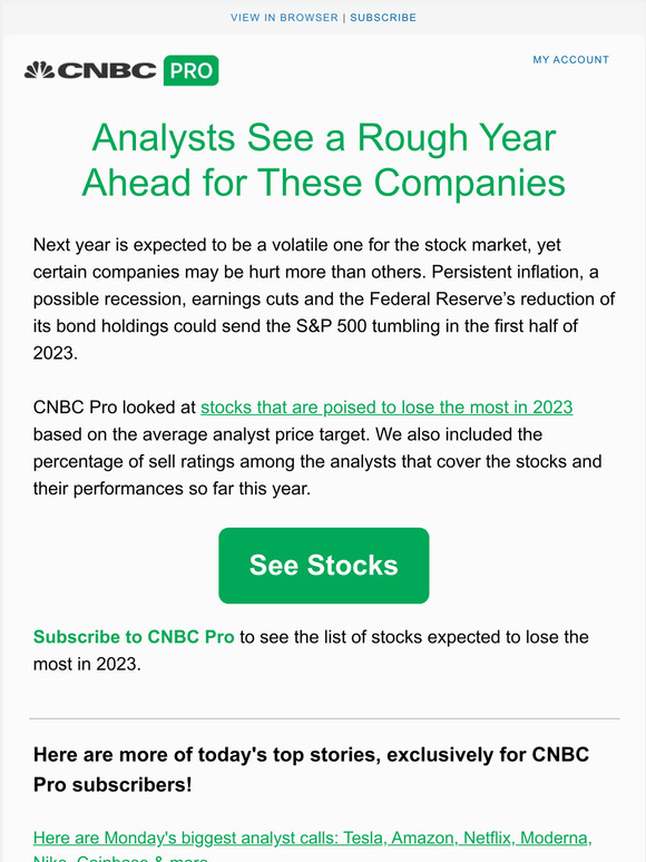 CNBC Beware of these stocks Analysts see a rough year ahead for these